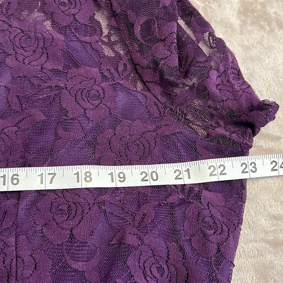 Nemidor Dress Top See-Thru Purple Belt Short Sleeve Floral Cocktail Size 20 - Picture 7 of 9